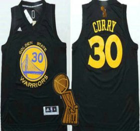 Wholesale Cheap Golden State Warriors #30 Stephen Curry Revolution 30 Swingman All Black Jersey With 2015 Finals Champions Patch
