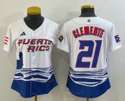 Cheap Women's Puerto Rico Baseball #21 Roberto Clemente 2023 White World Classic Stitched Jerseys