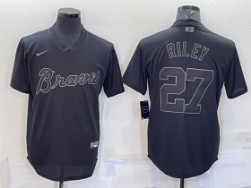 Wholesale Cheap Men\'s Atlanta Braves #27 Austin Riley Black Pullover Turn Back The Clock Stitched Cool Base Jersey