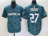 Wholesale Cheap Men's Los Angeles Angels #27 Mike Trout Teal 2023 All Star Cool Base Stitched Jersey
