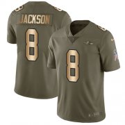 Wholesale Cheap Nike Ravens #8 Lamar Jackson Olive/Gold Men's Stitched NFL Limited 2017 Salute To Service Jersey