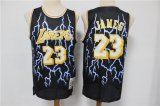Wholesale Cheap Men's Los Angeles Lakers #23 LeBron James Black Lightning Hardwood Classics Soul Swingman Throwback Jersey