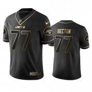 Wholesale Cheap New York Jets #77 Mekhi Becton Men's Nike Black Golden Edition Vapor Limited Jersey