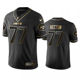 Wholesale Cheap New York Jets #77 Mekhi Becton Men\'s Nike Black Golden Edition Vapor Limited Jersey