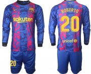 Wholesale Cheap Men 2021-2022 Club Barcelona Second away blue Long Sleeve 20 Soccer Jersey