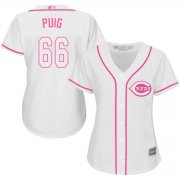 Wholesale Cheap Reds #66 Yasiel Puig White/Pink Fashion Women's Stitched MLB Jersey