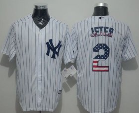 Wholesale Cheap Yankees #2 Derek Jeter White Strip USA Flag Fashion Stitched MLB Jersey