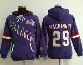Wholesale Cheap Colorado Avalanche #29 Nathan MacKinnon Purple Women\'s Old Time Heidi NHL Hoodie