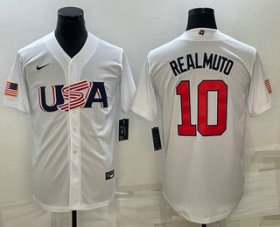 Cheap Men\'s USA Baseball #10 JT Realmuto 2023 White World Baseball Classic Stitched Jersey
