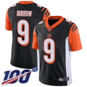 Wholesale Cheap Nike Bengals #9 Joe Burrow Black Team Color Men\'s Stitched NFL 100th Season Vapor Untouchable Limited Jersey