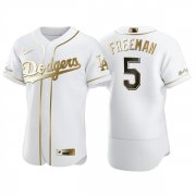 Wholesale Cheap Men's Los Angeles Dodgers #5 Freddie Freeman White Golden Flex Base Stitched Jersey