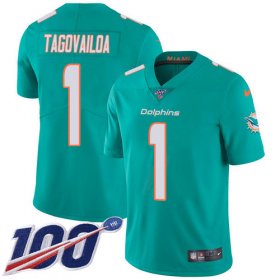 Wholesale Cheap Nike Dolphins #1 Tua Tagovailoa Aqua Green Team Color Men\'s Stitched NFL 100th Season Vapor Untouchable Limited Jersey