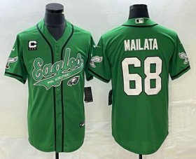 Wholesale Cheap Men\'s Philadelphia Eagles #68 Jordan Mailata Green C Patch Cool Base Stitched Baseball Jersey
