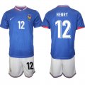 Cheap Men's France #12 Henry Blue 2024-25 Home Soccer Jersey Suit