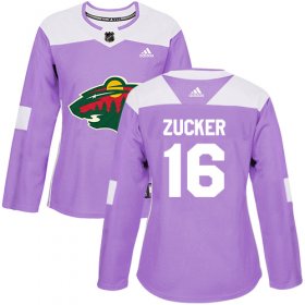 Wholesale Cheap Adidas Wild #16 Jason Zucker Purple Authentic Fights Cancer Women\'s Stitched NHL Jersey