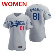 Wholesale Cheap Women's los angeles dodgers #81 victor gonzalez gray 2020 world series champions jersey