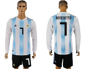 Wholesale Cheap Argentina #7 Benedetto Home Long Sleeves Soccer Country Jersey