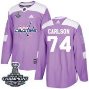 Wholesale Cheap Adidas Capitals #74 John Carlson Purple Authentic Fights Cancer Stanley Cup Final Champions Stitched NHL Jersey