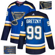 Wholesale Cheap Adidas Blues #99 Wayne Gretzky Blue Home Authentic Fashion Gold Stitched NHL Jersey