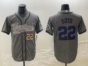 Cheap Men's New York Yankees #22 Juan Soto Number Grey Gridiron Cool Base Stitched Baseball Jersey