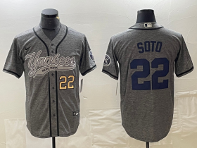 Cheap Men\'s New York Yankees #22 Juan Soto Number Grey Gridiron Cool Base Stitched Baseball Jersey