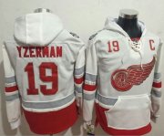 Wholesale Cheap Red Wings #19 Steve Yzerman White Name & Number Pullover NHL Hoodie