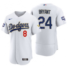 Wholesale Cheap Men\'s Los Angeles Dodgers Front #8 Back #24 Kobe Bryant White Gold Championship Sttiched MLB Jersey