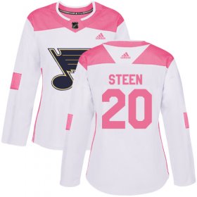 Wholesale Cheap Adidas Blues #20 Alexander Steen White/Pink Authentic Fashion Women\'s Stitched NHL Jersey