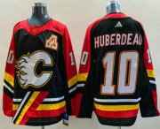 Cheap Men's Calgary Flames #10 Jonathan Huberdeau Black 2022 Reverse Retro Stitched Jersey