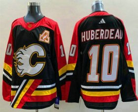 Cheap Men\'s Calgary Flames #10 Jonathan Huberdeau Black 2022 Reverse Retro Stitched Jersey