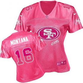 Wholesale Cheap Nike 49ers #16 Joe Montana Pink Women\'s Fem Fan NFL Game Jersey