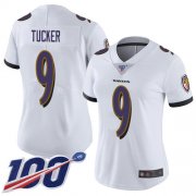 Wholesale Cheap Nike Ravens #9 Justin Tucker White Women's Stitched NFL 100th Season Vapor Limited Jersey
