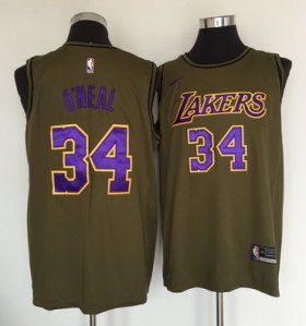 Wholesale Cheap Los Angeles Lakers #34 Shaquille O\'Neal Olive Nike Swingman Jersey