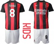 Wholesale Cheap Youth 2020-2021 club AC milan home 8 red Soccer Jerseys