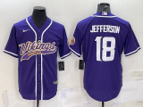 Wholesale Cheap Men's Minnesota Vikings #18 Justin Jefferson Purple With Patch Cool Base Stitched Baseball Jersey