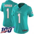Wholesale Cheap Nike Dolphins #1 Tua Tagovailoa Aqua Green Team Color Women's Stitched NFL 100th Season Vapor Untouchable Limited Jersey