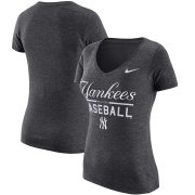 Wholesale Cheap New York Yankees Nike Women's Practice 1.7 Tri-Blend V-Neck T-Shirt Charcoal
