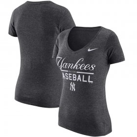 Wholesale Cheap New York Yankees Nike Women\'s Practice 1.7 Tri-Blend V-Neck T-Shirt Charcoal