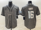 Men's Detroit Lions #16 Jared Goff Grey Gridiron With Patch Cool Base Stitched Baseball Jersey