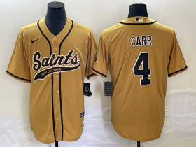 Wholesale Cheap Men\'s New Orleans Saints #4 Derek Carr Gold With Patch Cool Base Stitched Baseball Jersey