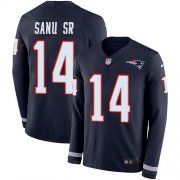Wholesale Cheap Nike Patriots #14 Mohamed Sanu Sr Navy Blue Team Color Youth Stitched NFL Limited Therma Long Sleeve Jersey
