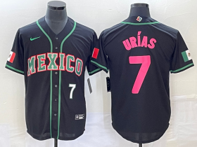 Wholesale Cheap Men\'s Mexico Baseball #7 Julio Urias Number 2023 Black Pink World Classic Stitched Jersey2