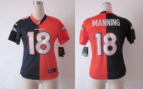 Wholesale Cheap Nike Broncos #18 Peyton Manning Orange/Blue Women\'s Stitched NFL Elite Split Jersey