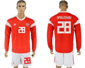 Wholesale Cheap Russia #28 Smolnikov Red Home Long Sleeves Soccer Country Jersey
