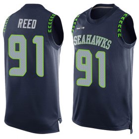 Wholesale Cheap Nike Seahawks #91 Jarran Reed Steel Blue Team Color Men\'s Stitched NFL Limited Tank Top Jersey