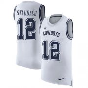 Wholesale Cheap Nike Cowboys #12 Roger Staubach White Men's Stitched NFL Limited Rush Tank Top Jersey