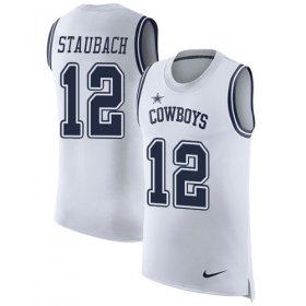 Wholesale Cheap Nike Cowboys #12 Roger Staubach White Men\'s Stitched NFL Limited Rush Tank Top Jersey
