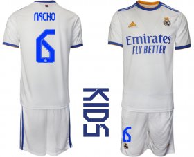 Wholesale Cheap Youth 2021-2022 Club Real Madrid home white 6 Soccer Jerseys
