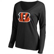 Wholesale Cheap Women's Cincinnati Bengals Pro Line Primary Team Logo Slim Fit Long Sleeve T-Shirt Black