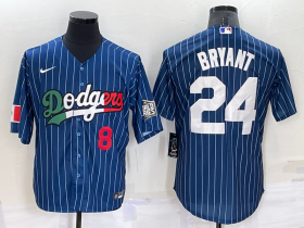 Wholesale Cheap Men\'s Los Angeles Dodgers #8 #24 Kobe Bryant Number Navy Blue Pinstripe 2020 World Series Cool Base Nike Jersey